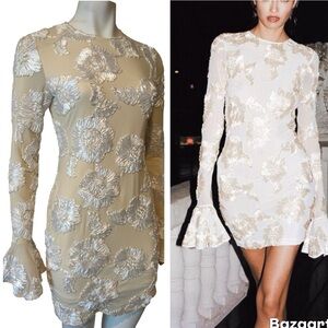 Long Sleeve Mesh Floral Mini Dress Bodycon Cocktail Party SIZE: LARGE